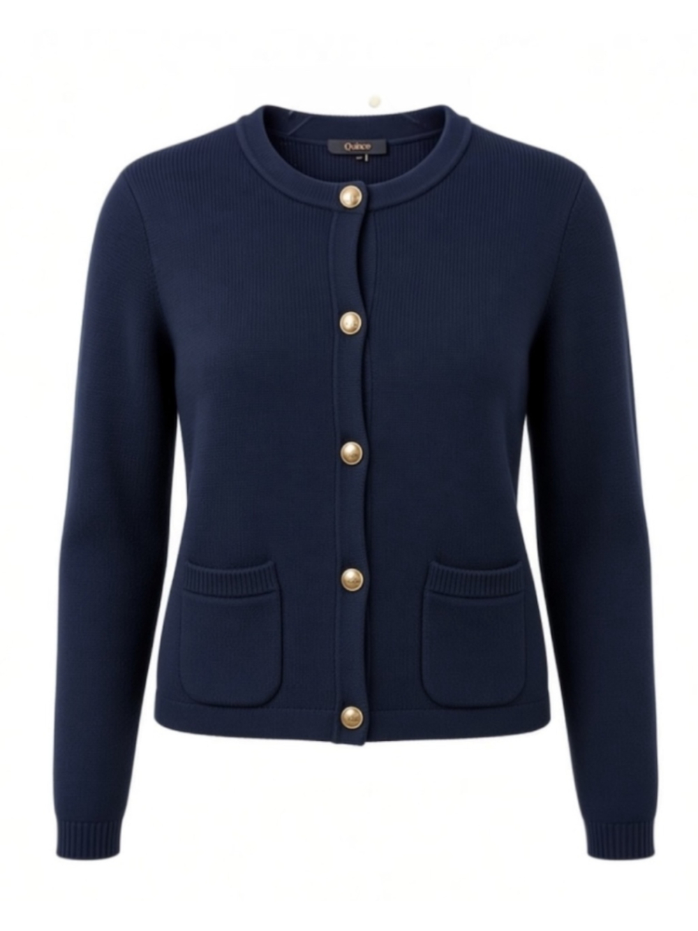 Quince Organic Cotton Cardigan Sweater with Gold Buttons in Navy Size S